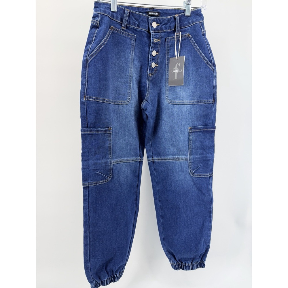 Flamingals High Rise Denim Cargo Jogger Jeans NWT Size XS
